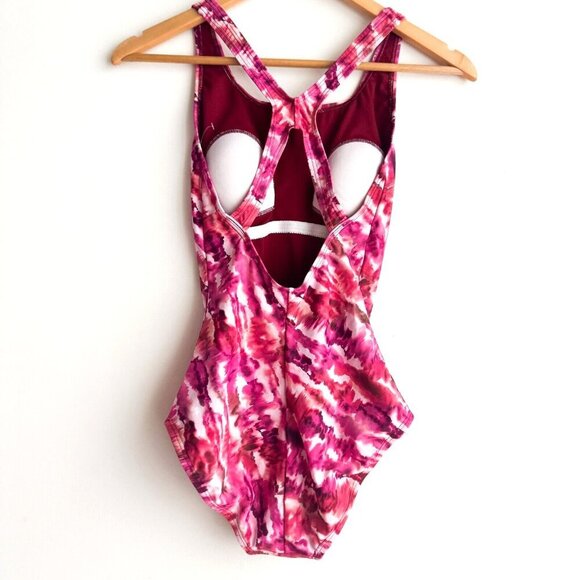 Speedo Pink White Tie Dye One Piece Swimsuit New 6 - Picture 3 of 8